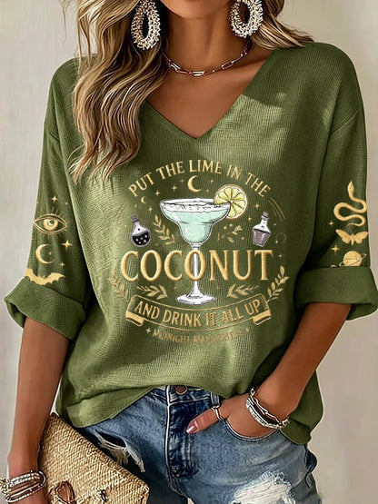 Women's Midnight Margaritas Print V Neck Top
