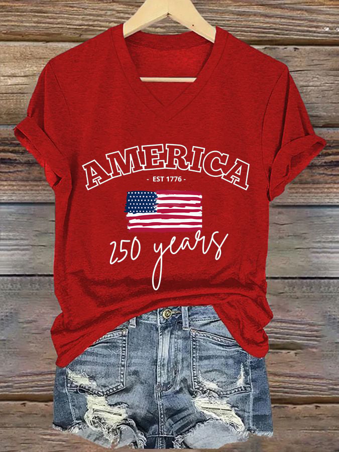 Women'S Casual Short-Sleeved T-Shirt With American 250th Anniversary Commemorative Print.