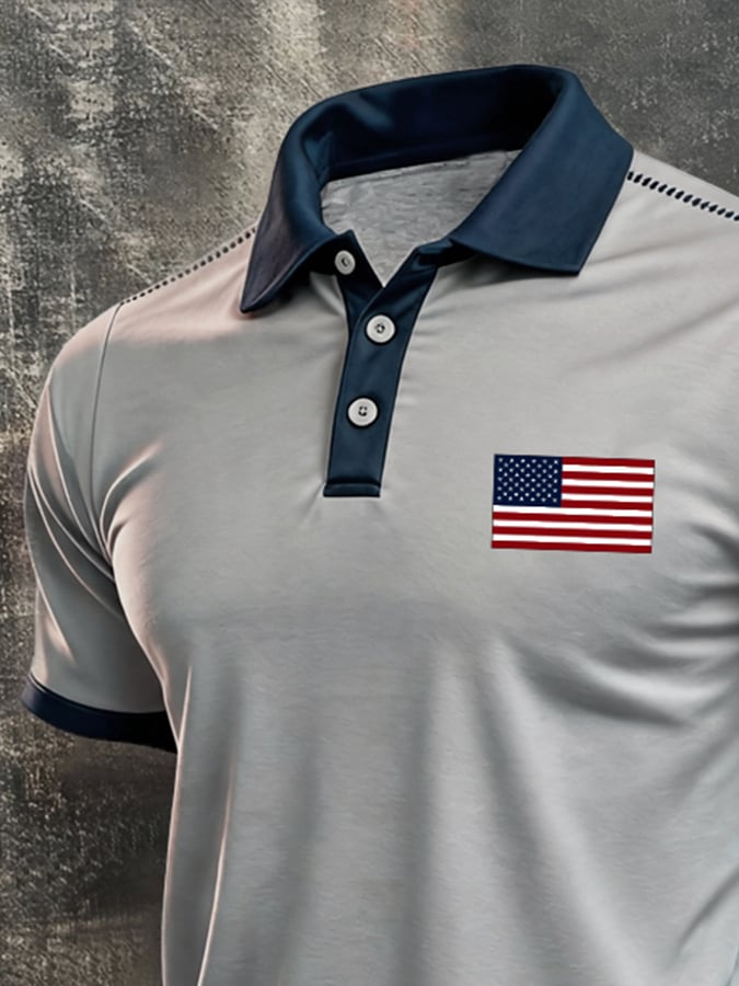 Men's Retro "Patriot" Color-Block Short-Sleeve Polo Shirt