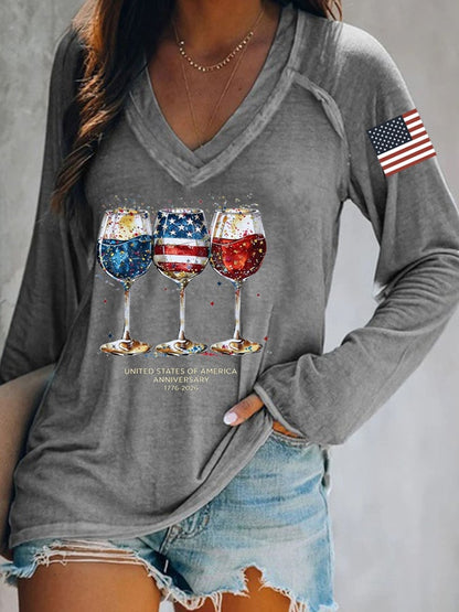 Women's 250th Anniversary Wine Glass Celebration Print T-Shirt