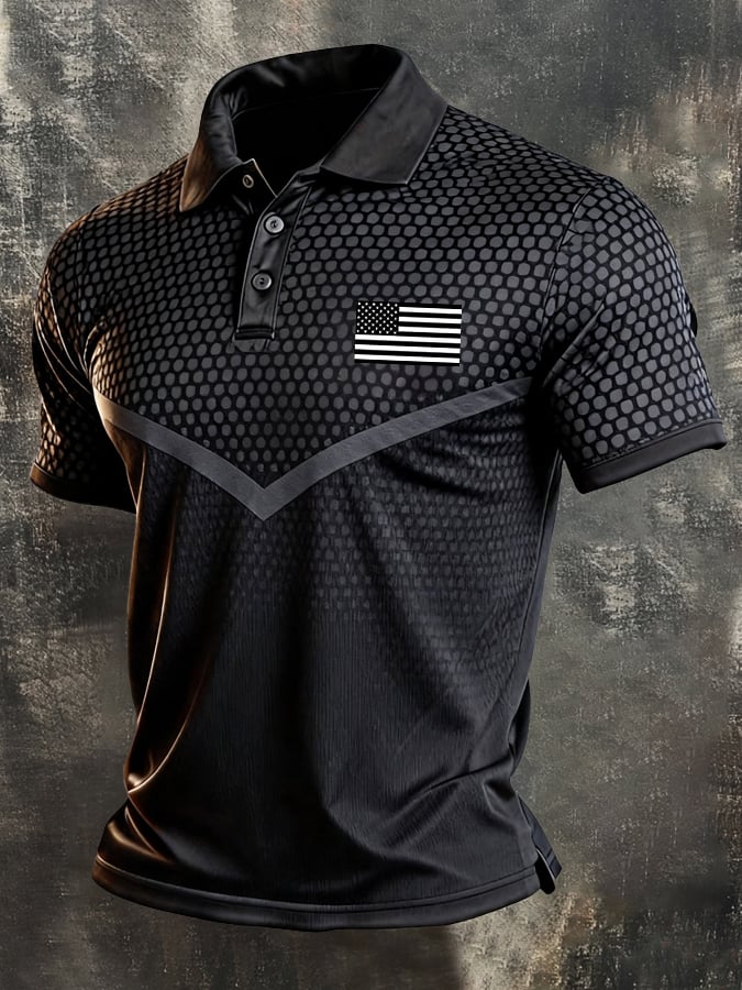 Men's Retro "Patriot" Color-Block Short-Sleeve Polo Shirt