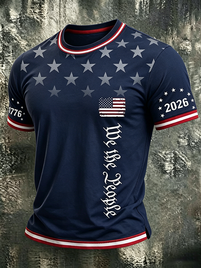 Men'S Casual USA Commemorative Printed Round Neck T-Shirt