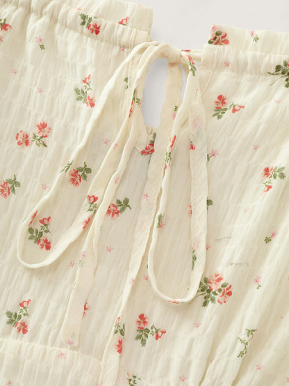 Floral Patchwork Print Drawstring Maxi Dress
