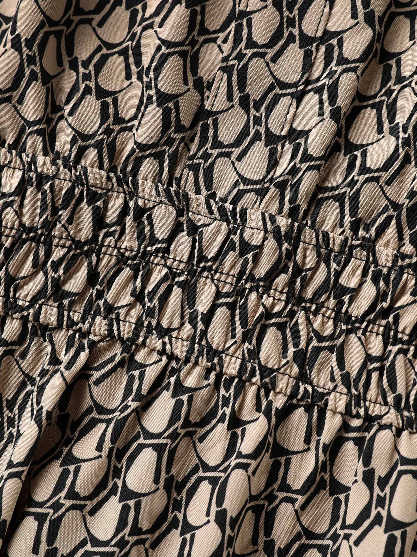 Geometric Print Waist-Cinched Tiered Midi Dress