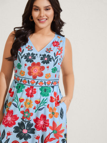Floral Drama Cinched-Waist Maxi Dress