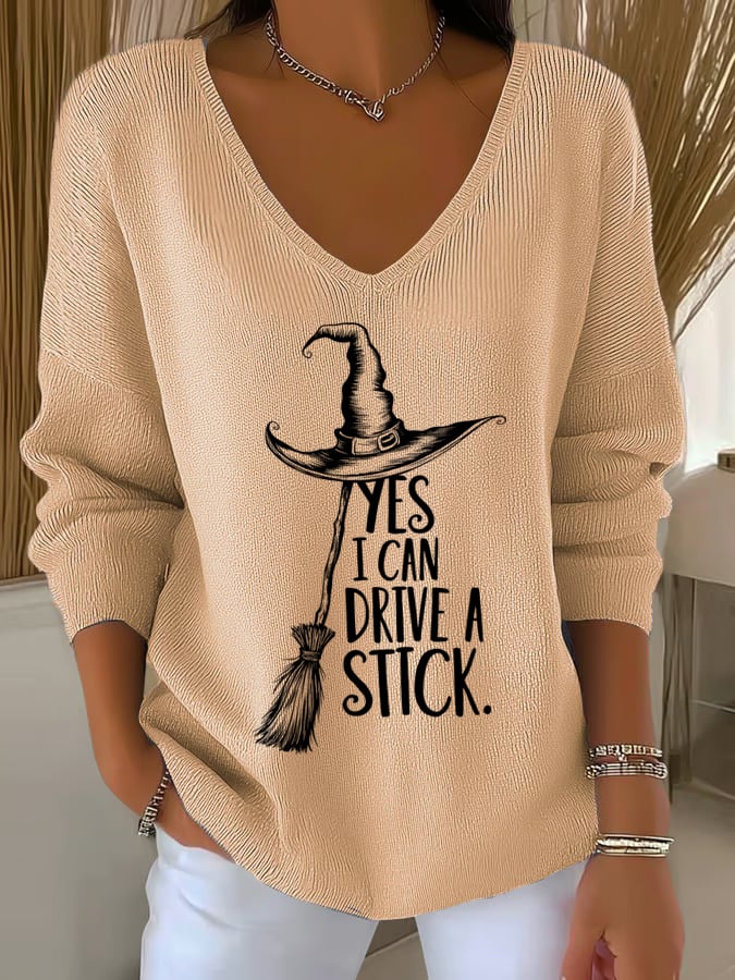 🔥Buy 2 Get 10% Off🔥Women'S Witch "Yes I Can Drive A Stick"  Print Drop Shoulder Sweater
