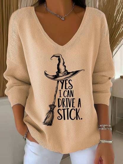 🔥Buy 2 Get 10% Off🔥Women'S Witch "Yes I Can Drive A Stick"  Print Drop Shoulder Sweater