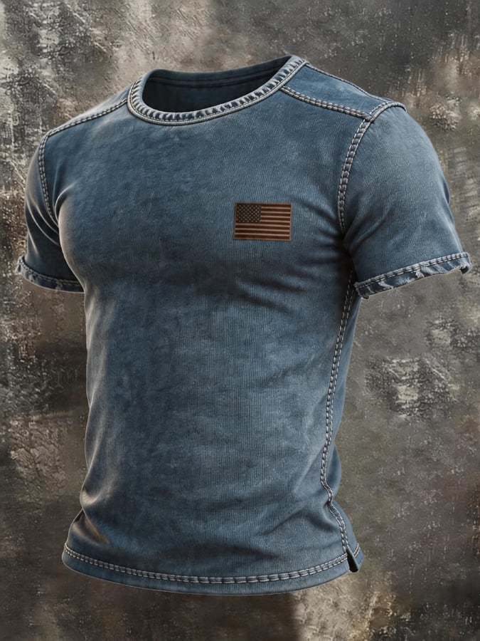 Men's Vintage 100% Cotton Washed, Ribbed, Faded T-Shirt