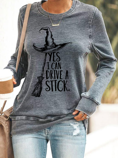 🔥Buy 2 Get 10% Off🔥Women's Yes I Can Drive A Stick Print Round Neck Sweatshirt