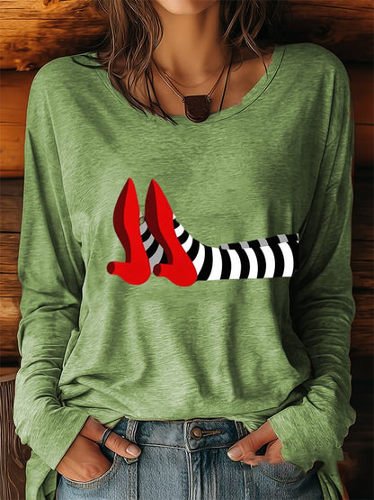 🔥HOT SALE🔥Women's Halloween Printed Round Neck Long Sleeve Top