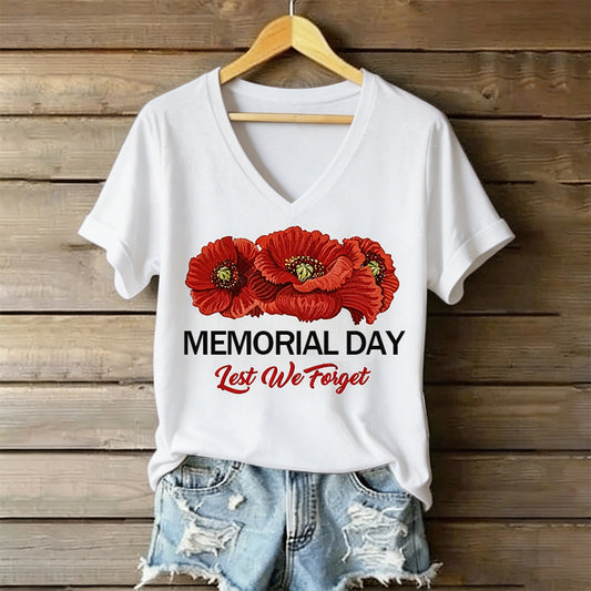 Women's Memorial Day Poppy Art Print Casual T-Shirt