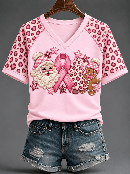 Women's Pink Christmas Print Top