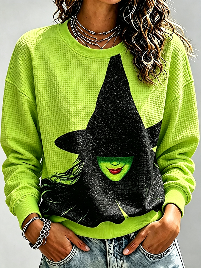 Ladies' casual witch waffle round neck top