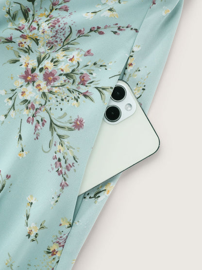 Floral Print Puffy Sleeve Midi Dress