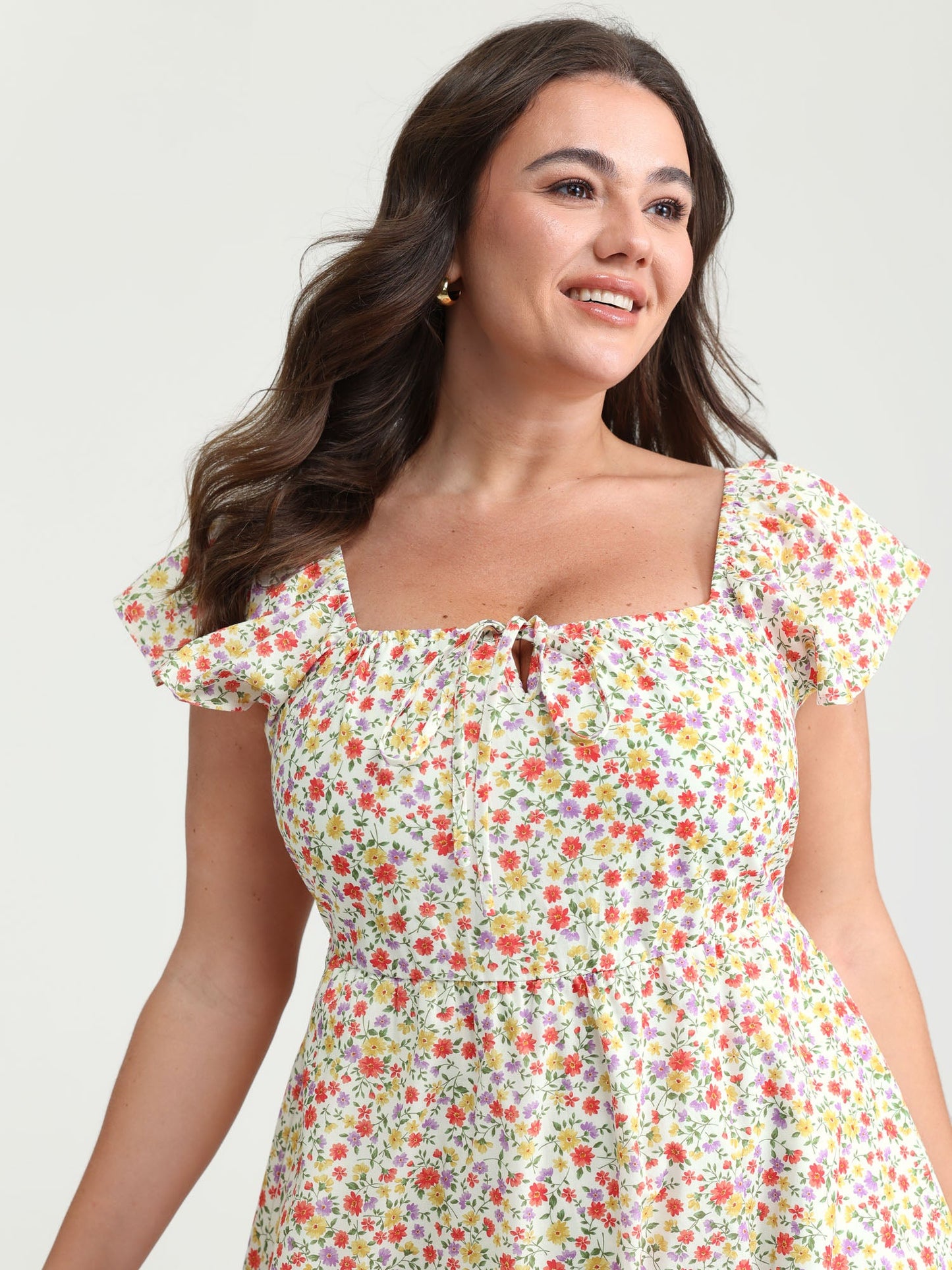 Pure Cotton Adjustable Neckline Floral Midi Dress