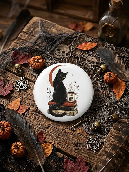 Unisex Retro Halloween Is He Dead Yet Black Cat Pin-Back Button