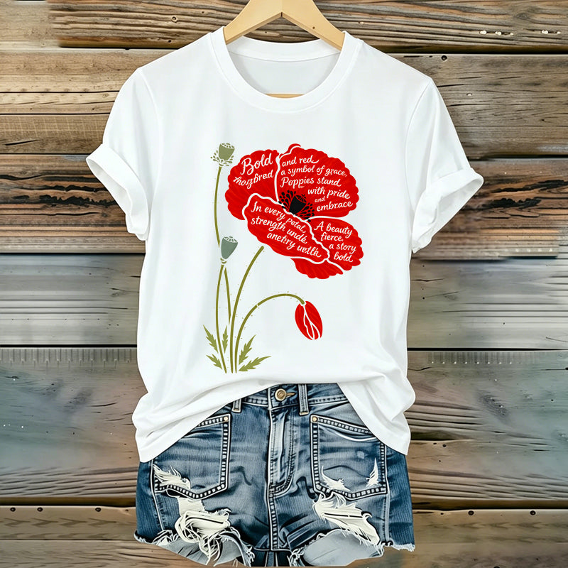 Women's Memorial Day Poppy Art Printed T-Shirt