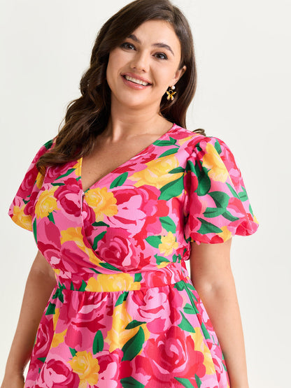 Rose Print Fit And Flare Mini Dress