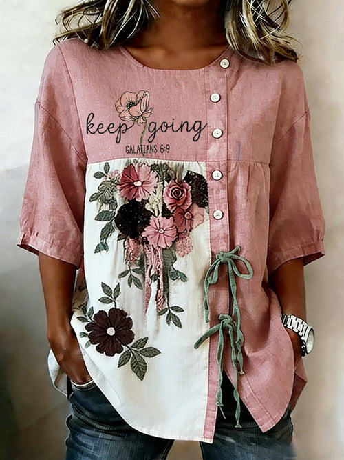 Women's Retro Floral Print Top