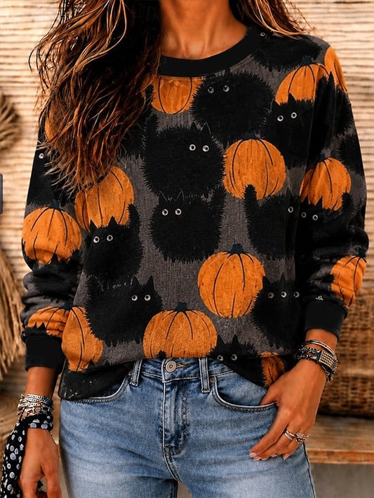 Women's Casual Halloween Print Pullover Sweatshirt