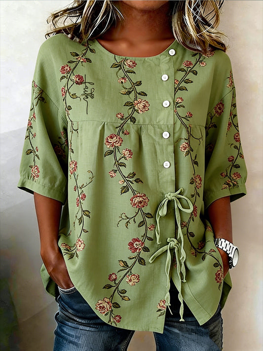 Women's Retro Faith Floral Print Top