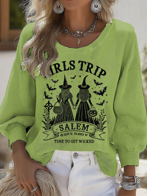 Women's Girls Trip Salem Witch Print Round Neck T-shirt