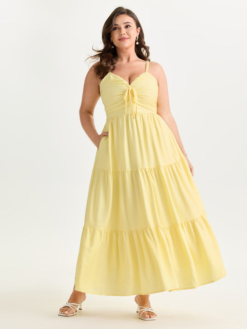 Ruched Bodice Tiered Flowy Maxi Dress