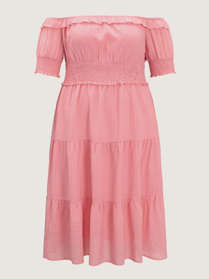 Shirred Waist Off-Shoulder Tiered Maxi Dress