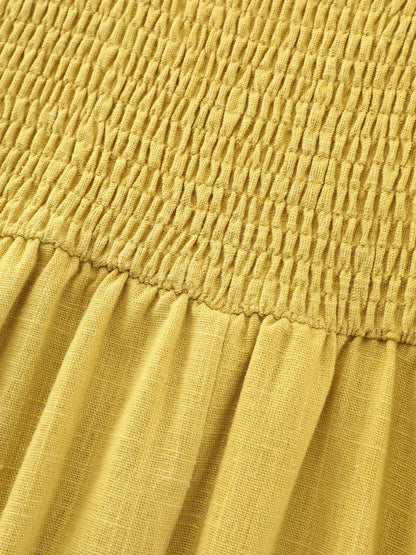 Cotton Linen Breathable Color Contrast Edges Maxi Dress