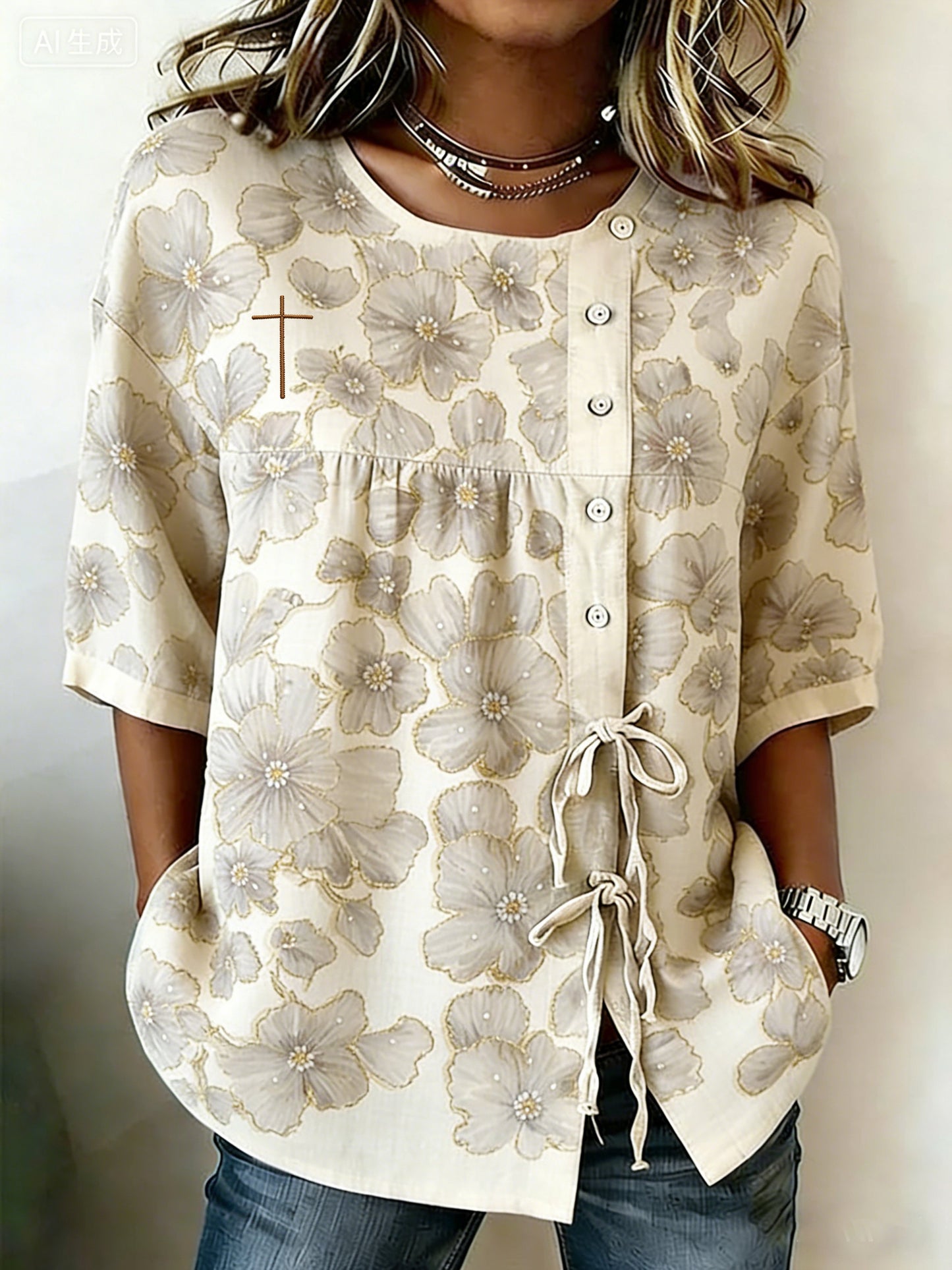 Women's Retro Faith Floral Print Top