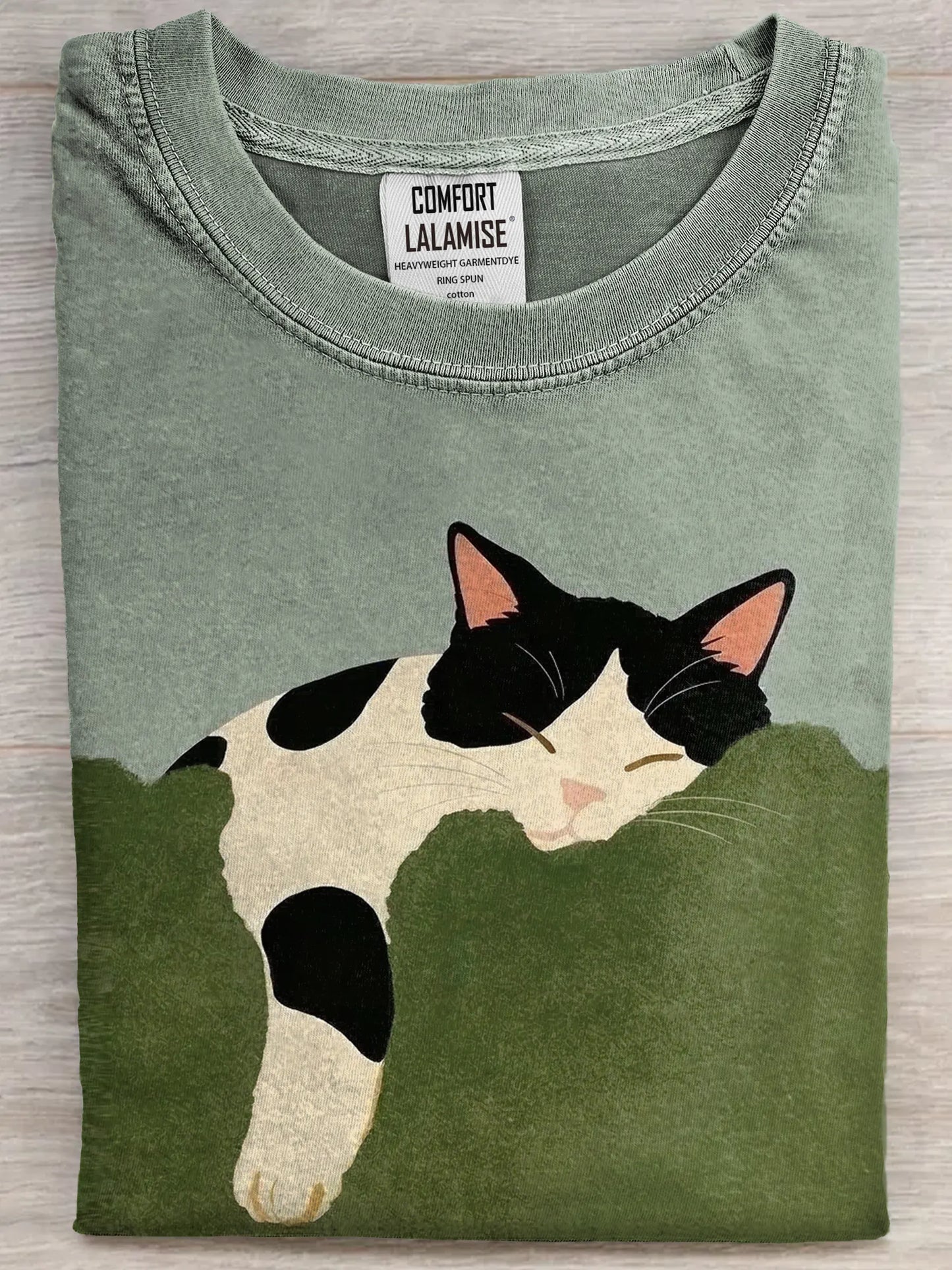 Funny Retro Cute Sleeping Cat Art Print Casual Cotton Short Sleeve T-shirt
