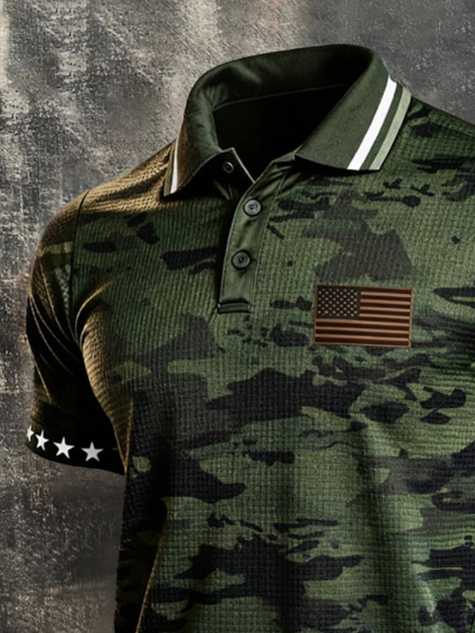 Men's Retro "Patriot" Color-Block Short-Sleeve Polo Shirt