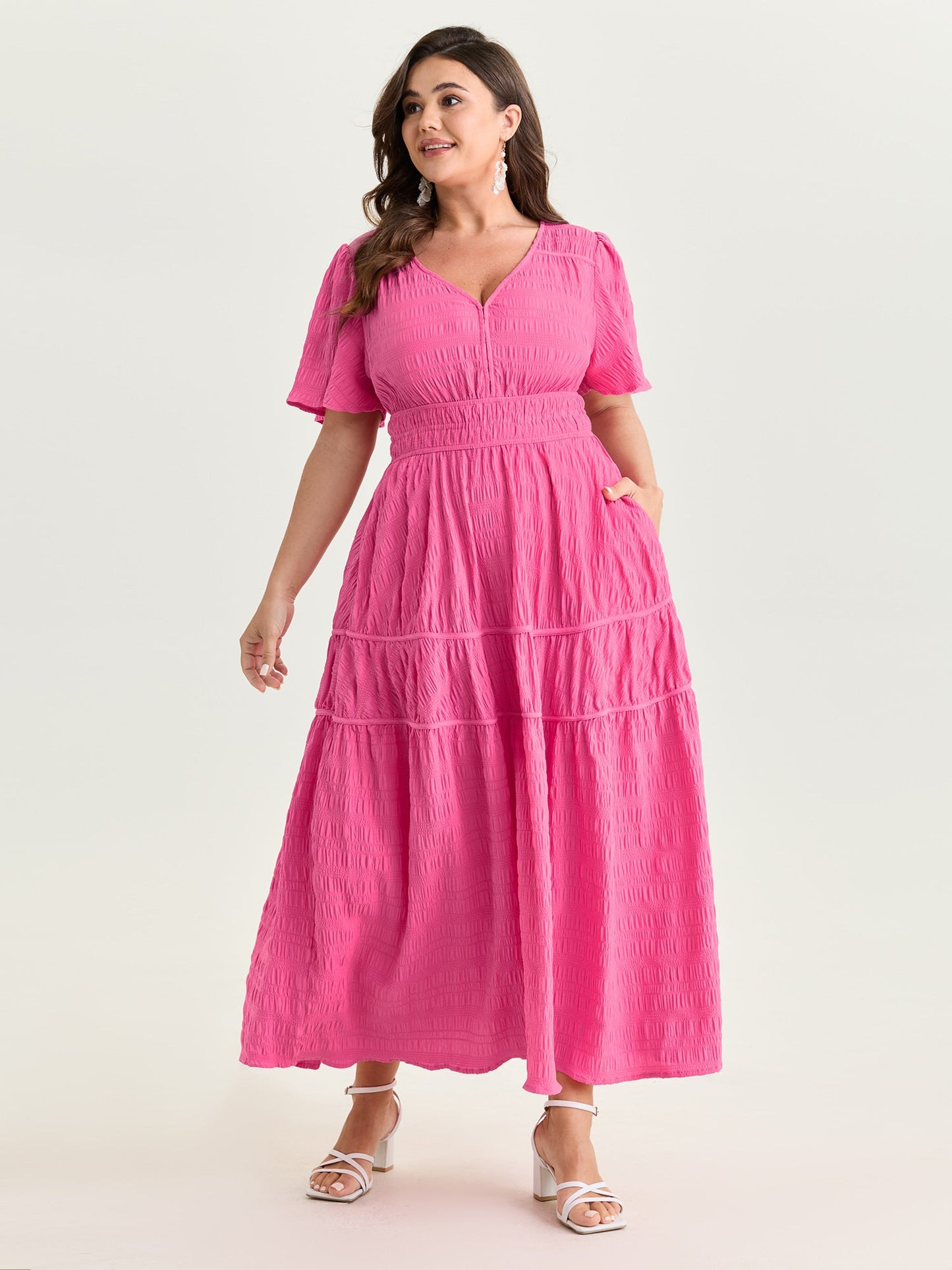 Textured Cinched-Waist Maxi Dress