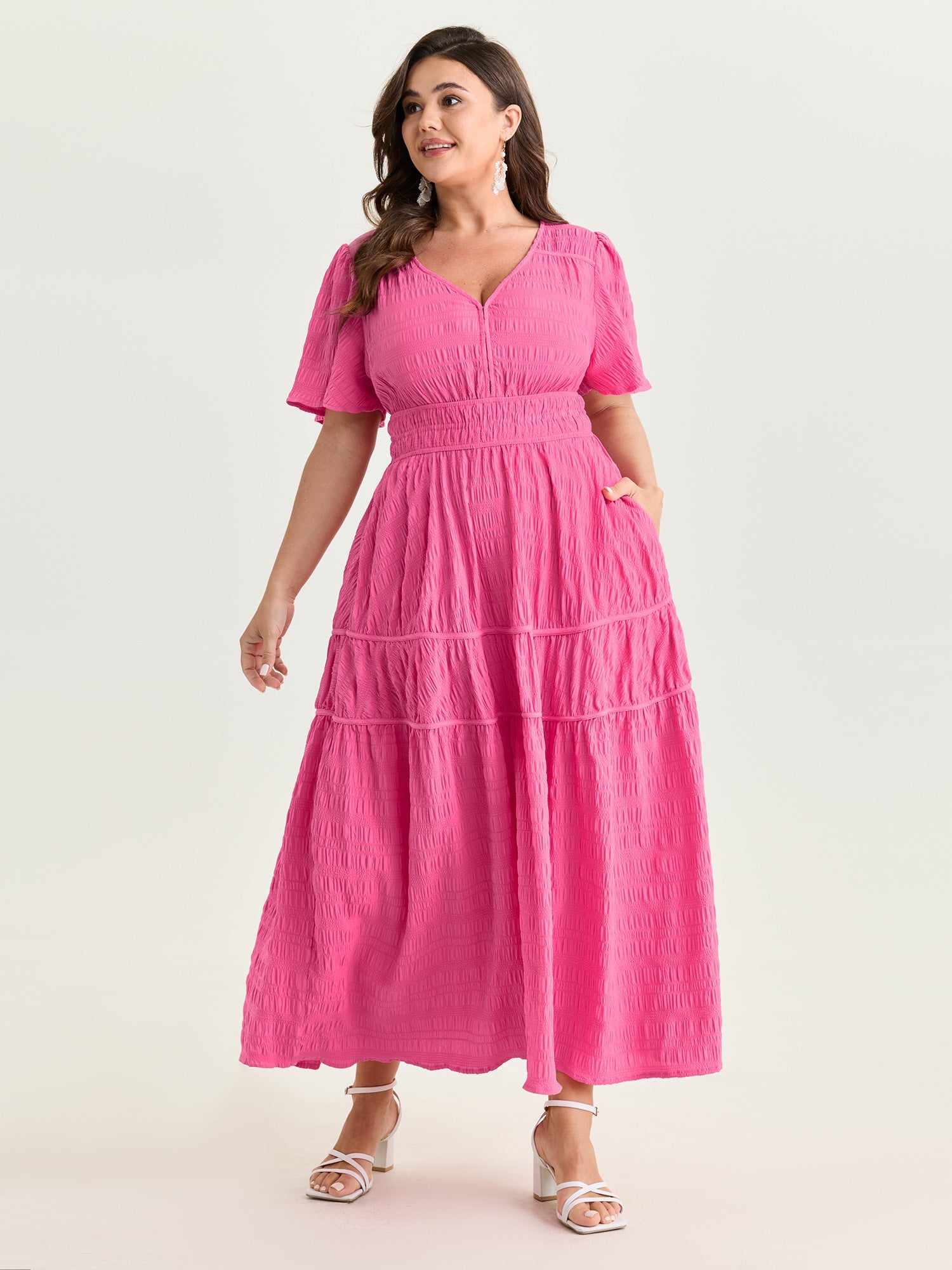 Textured Cinched-Waist Maxi Dress