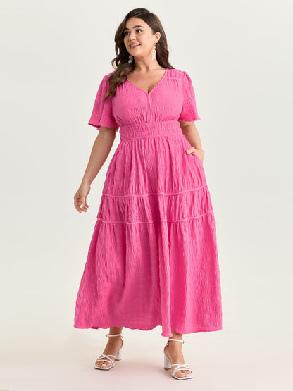Textured Cinched-Waist Maxi Dress