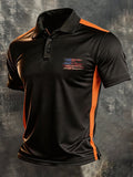 Men's Retro Patriotic Color-Block Short-Sleeve Polo Shirt