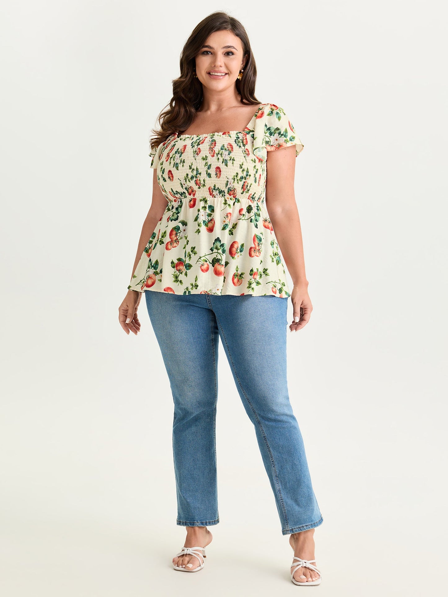 Zesty Fruit Print Fit And Flare Blouse