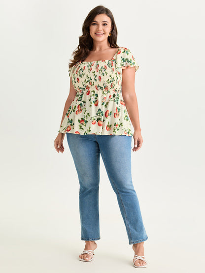 Zesty Fruit Print Fit And Flare Blouse