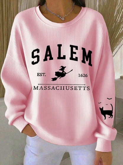 🔥Buy 2 Get 10% Off🔥Women's Halloween SALEM EST. 1626 MASSACHUSETTS Print Crew Neck Long Sleeve Top