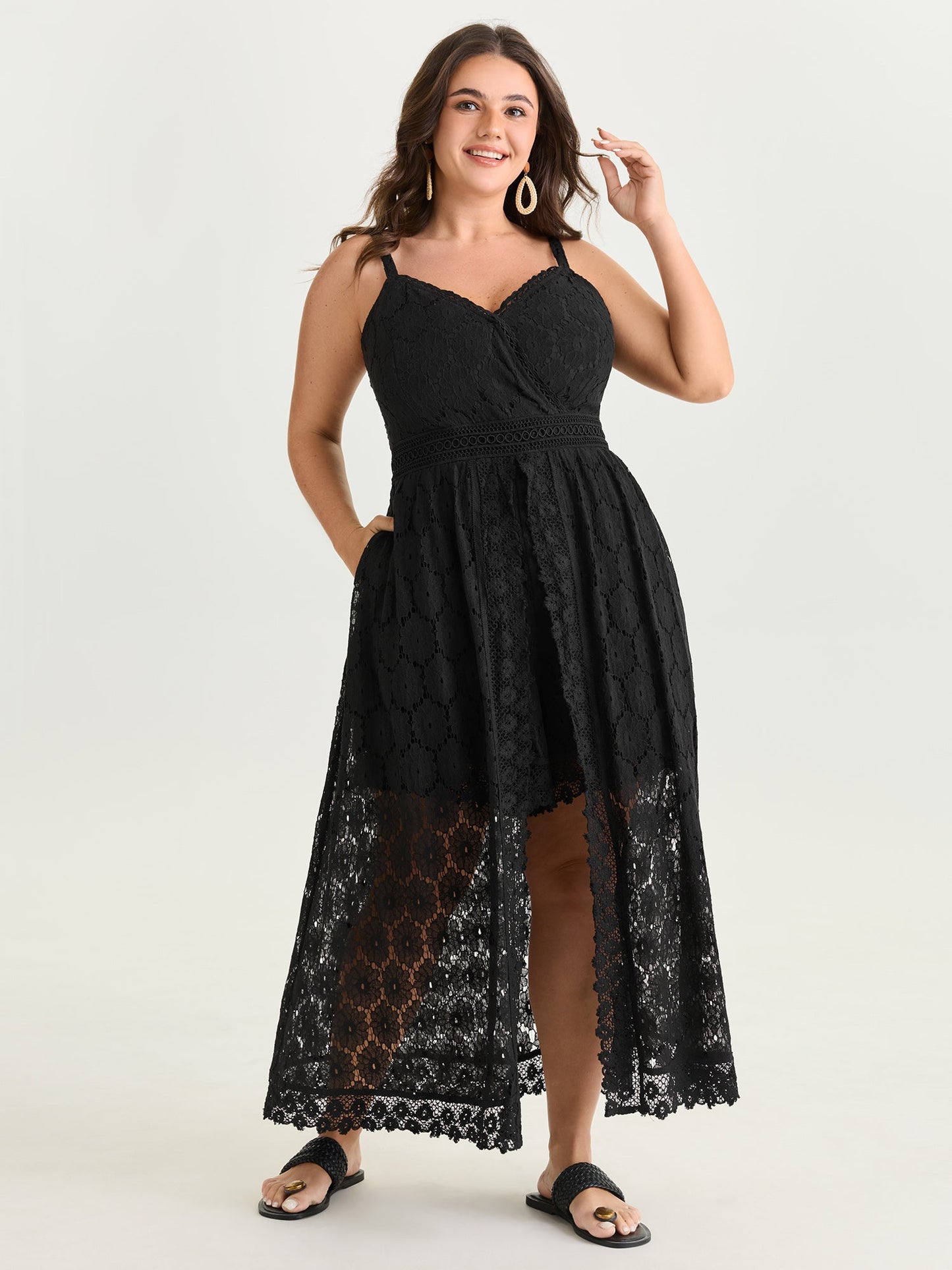 Lace Trim Sheer Cami Romper