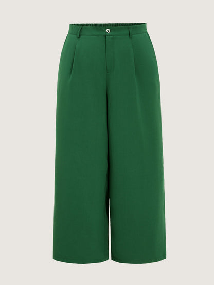 Stretchy Waist Pleated Straight-Leg Pants