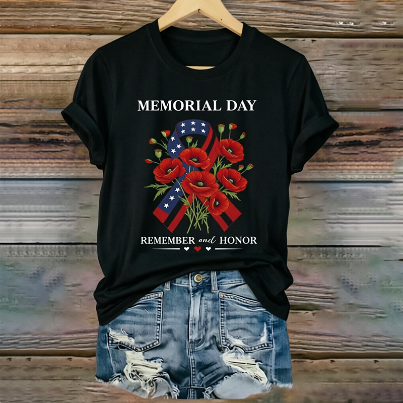 Women's "Memorial Day" Poppy Commemorative Crew-Neck T-Shirt