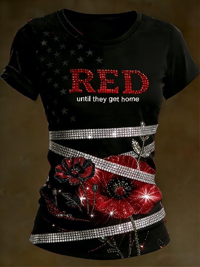 Women's Casual Red Friday Print Short-Sleeve T-Shirt
