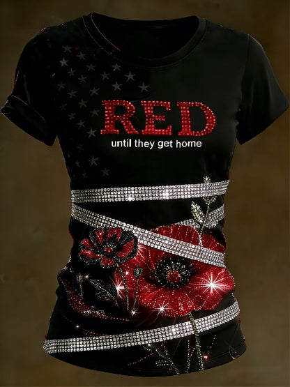 Women's Casual Red Friday Print Short-Sleeve T-Shirt