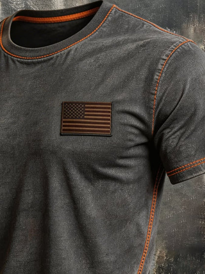 Men's Vintage-Style Washed Cotton T-Shirt with Contrast Stitching
