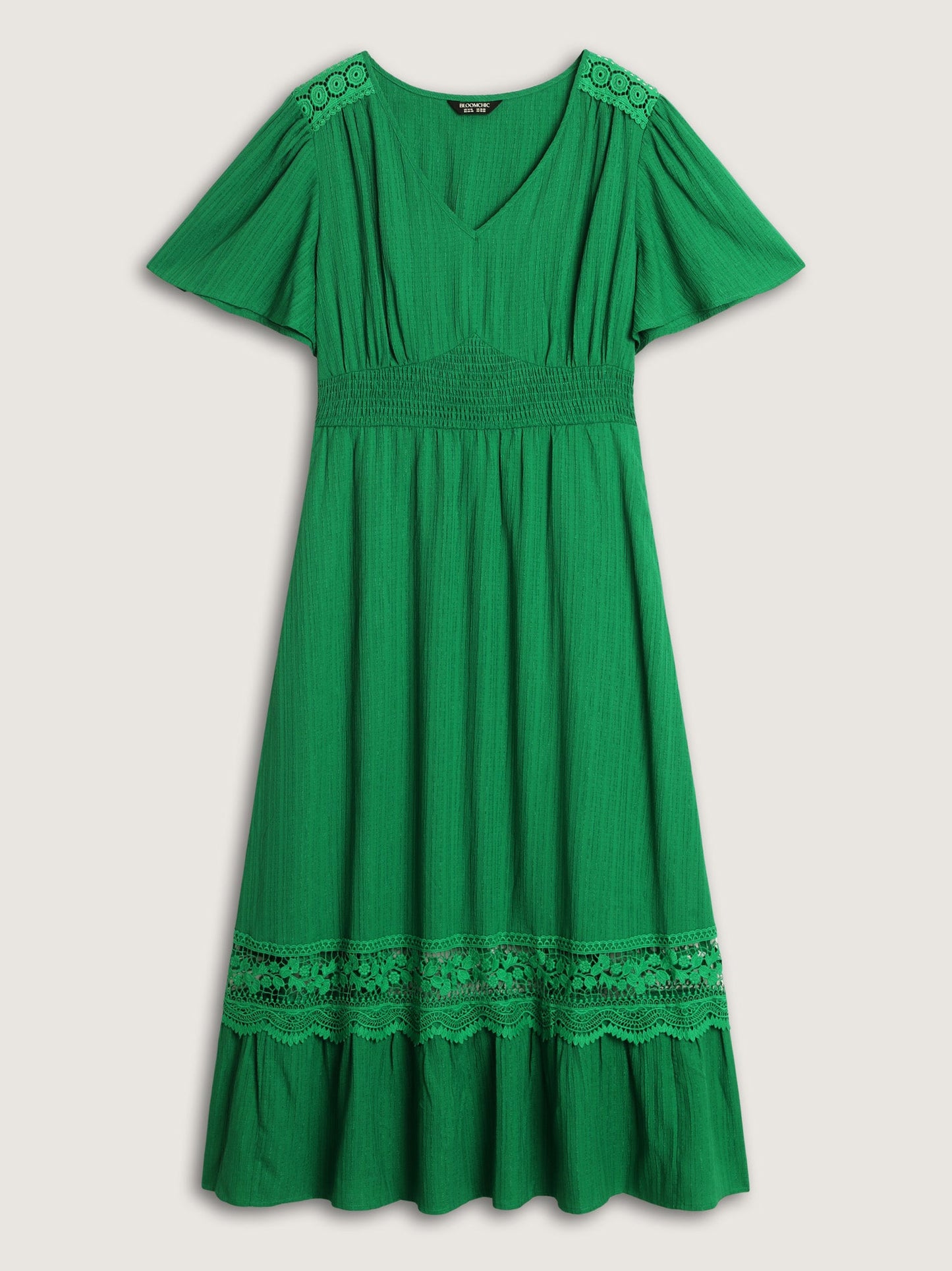 Lace Cut-Out Shirred Solid Maxi Dress