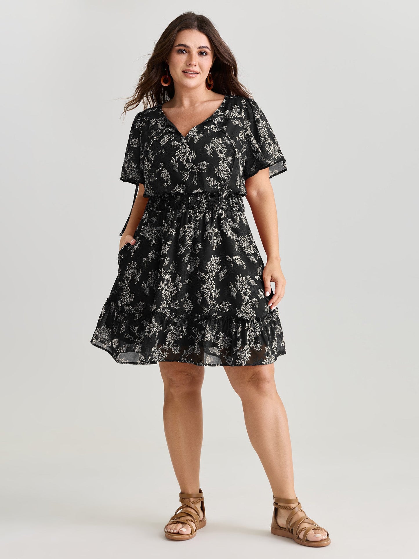 Floral Print Shirred Waist Mini Dress