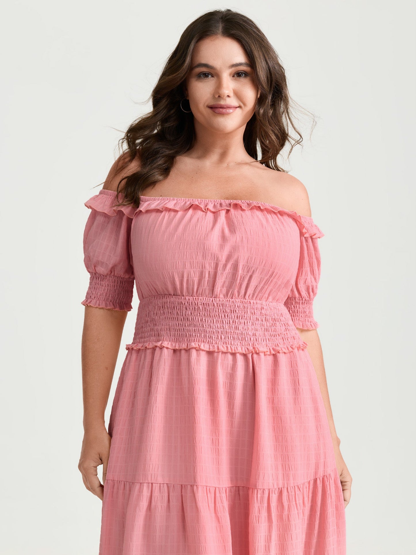 Shirred Waist Off-Shoulder Tiered Maxi Dress