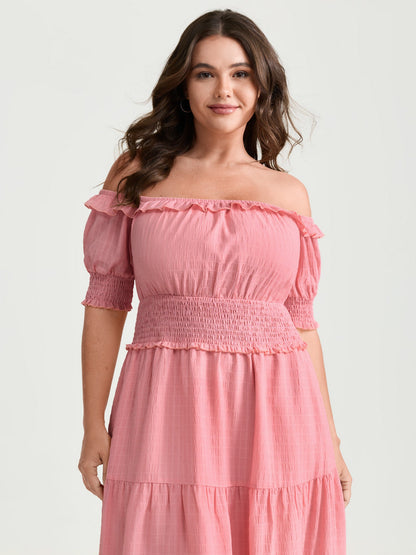 Shirred Waist Off-Shoulder Tiered Maxi Dress