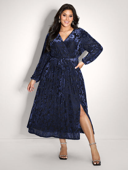 Laser-Cut Velvet Waist-Tie Maxi Dress